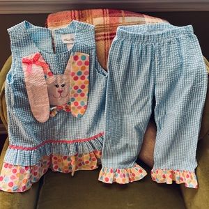 Little girl’s Spring/Easter/Bunny ruffled pant set